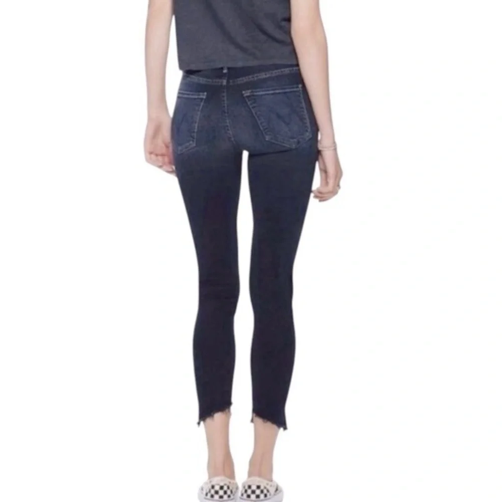 MOTHER The Stunner Zip Two Step Fray Dark Wash High Rise Jeans in Last Call